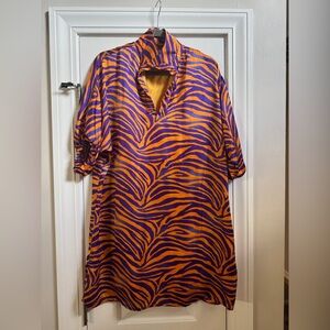 Adrienne Orange and Purple Casual Dress with Bold Tiger print